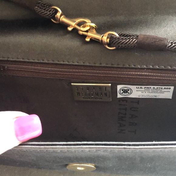 Stuart Weitzman chocolate brown satin clutch. - Picture 2 of 3